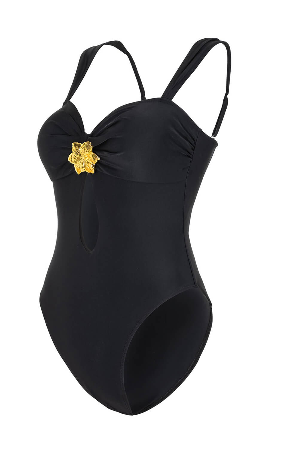 Cutout One-Piece Swimsuit With Flower Gold Hardware