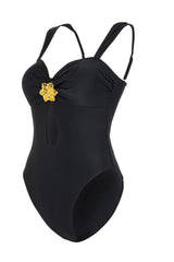Cutout One-Piece Swimsuit With Flower Gold Hardware