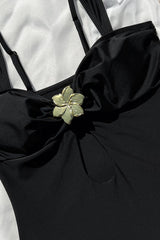 Cutout One-Piece Swimsuit With Flower Gold Hardware