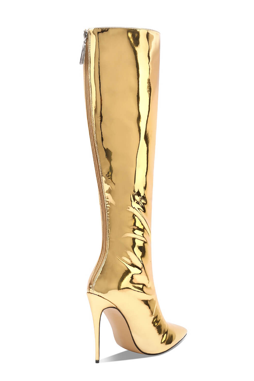 Chrome Pointed Toe Knee High Boots