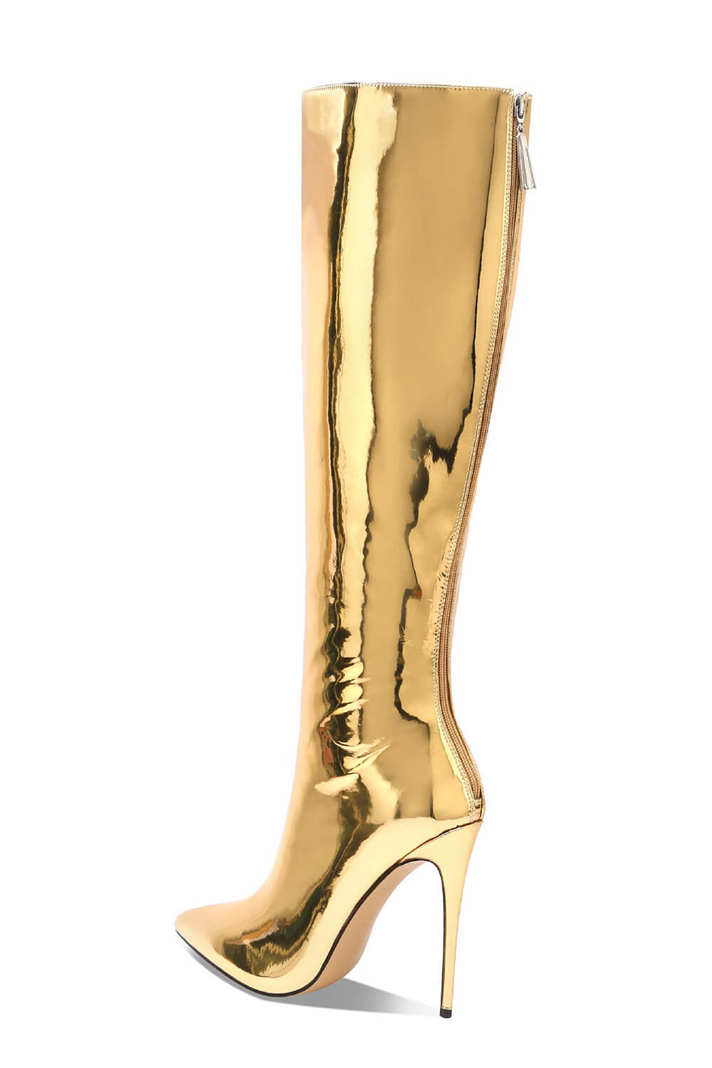 Chrome Pointed Toe Knee High Boots