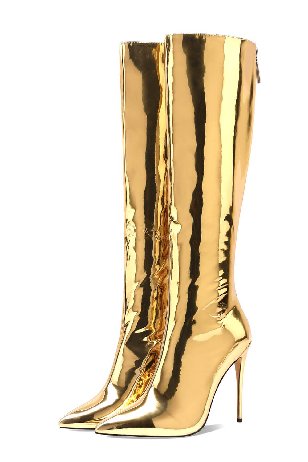 Chrome Pointed Toe Knee High Boots