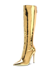 Chrome Pointed Toe Knee High Boots