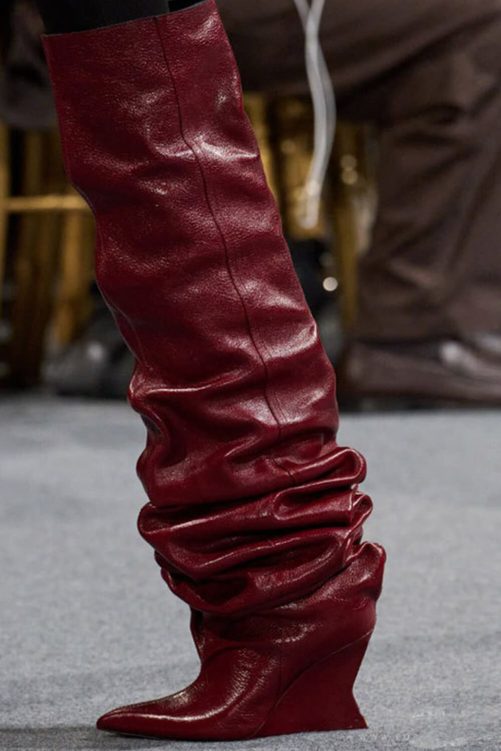 Ruched Pointed Toe Wedge Over-The-Knee Boots