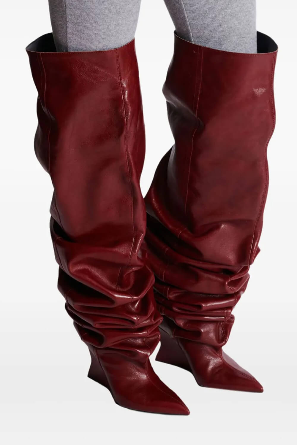 Ruched Pointed Toe Wedge Over-The-Knee Boots