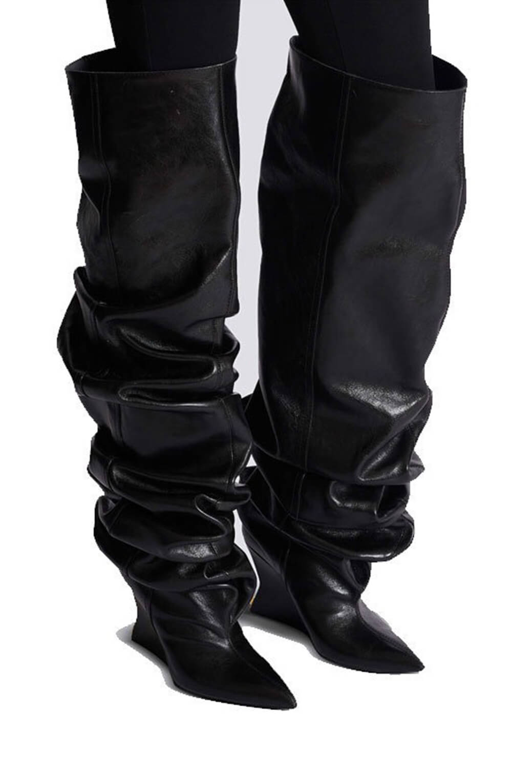 Ruched Pointed Toe Wedge Over-The-Knee Boots