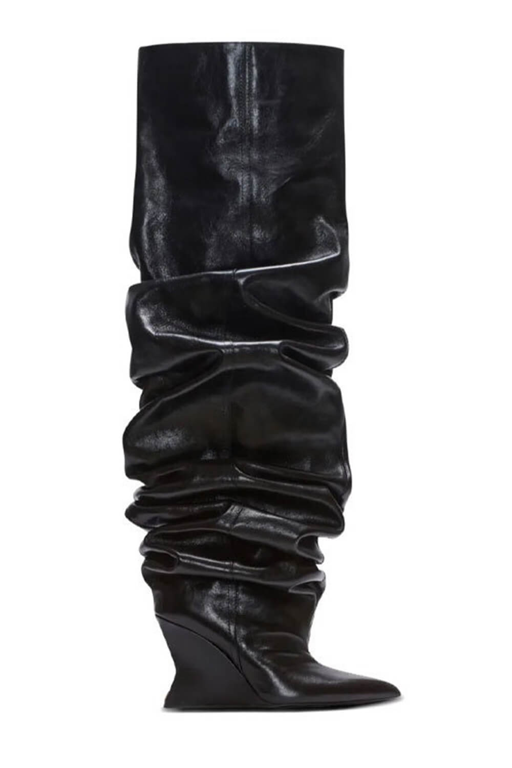 Ruched Pointed Toe Wedge Over-The-Knee Boots