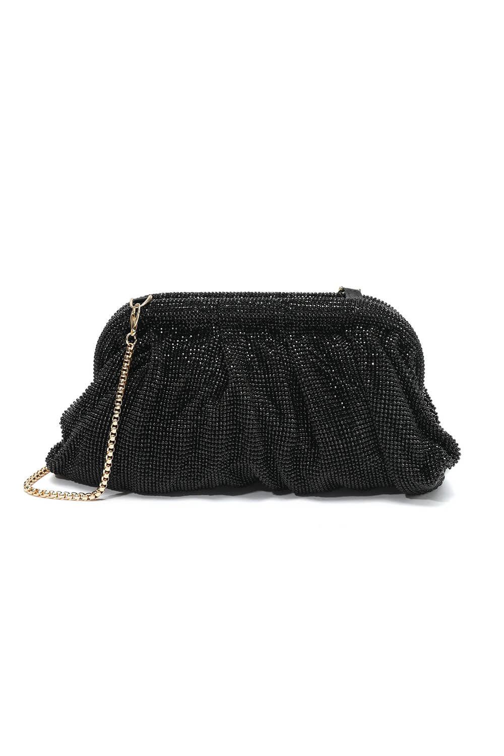 Crystal-Embellished Evening Cloud Clutch With Chain Strap