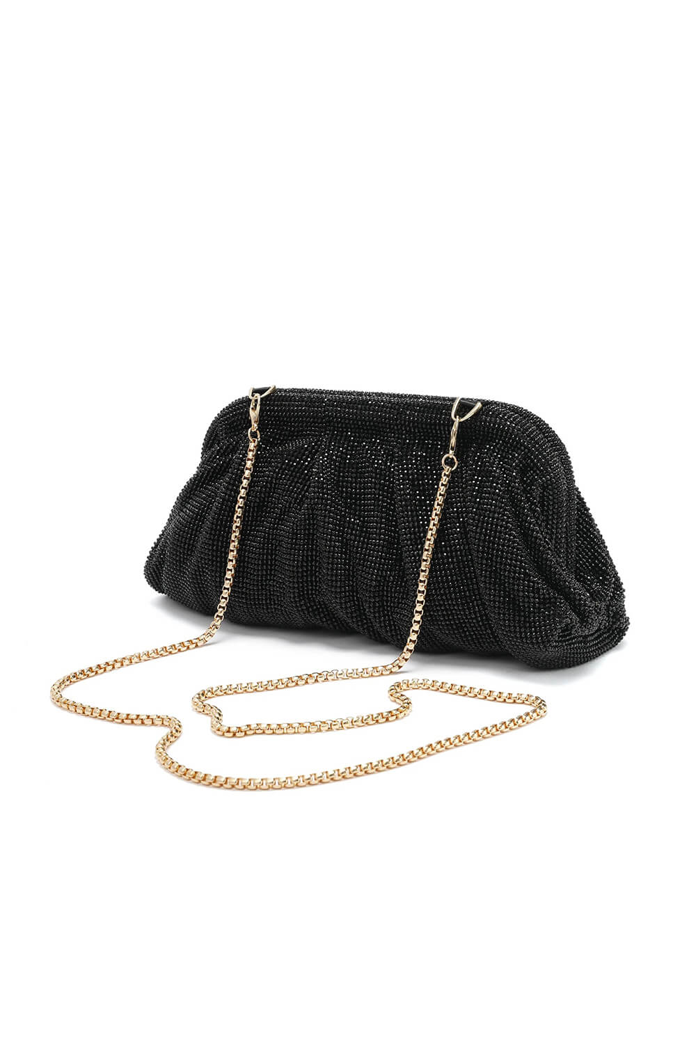 Crystal-Embellished Evening Cloud Clutch With Chain Strap