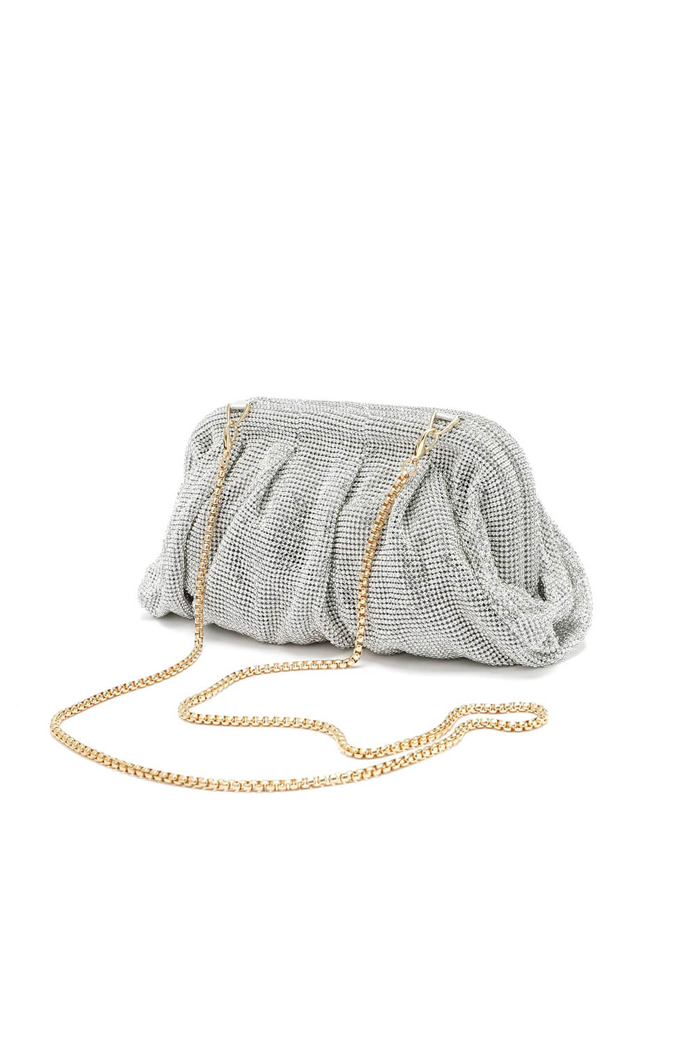 Crystal-Embellished Evening Cloud Clutch With Chain Strap