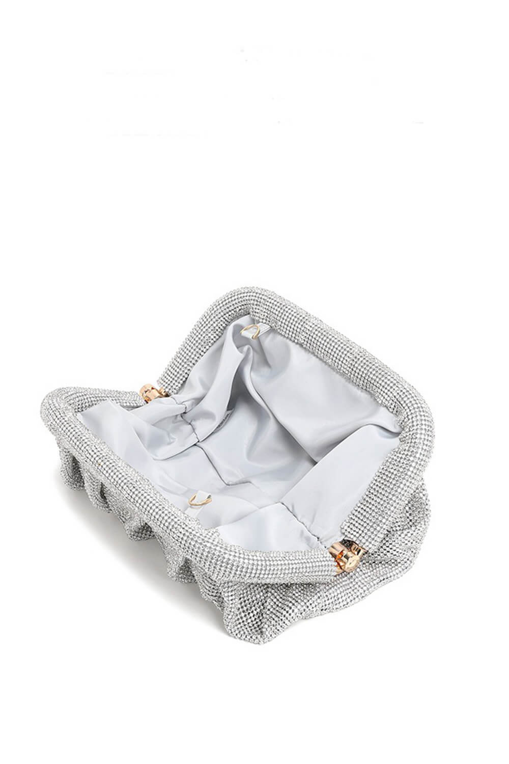 Crystal-Embellished Evening Cloud Clutch With Chain Strap