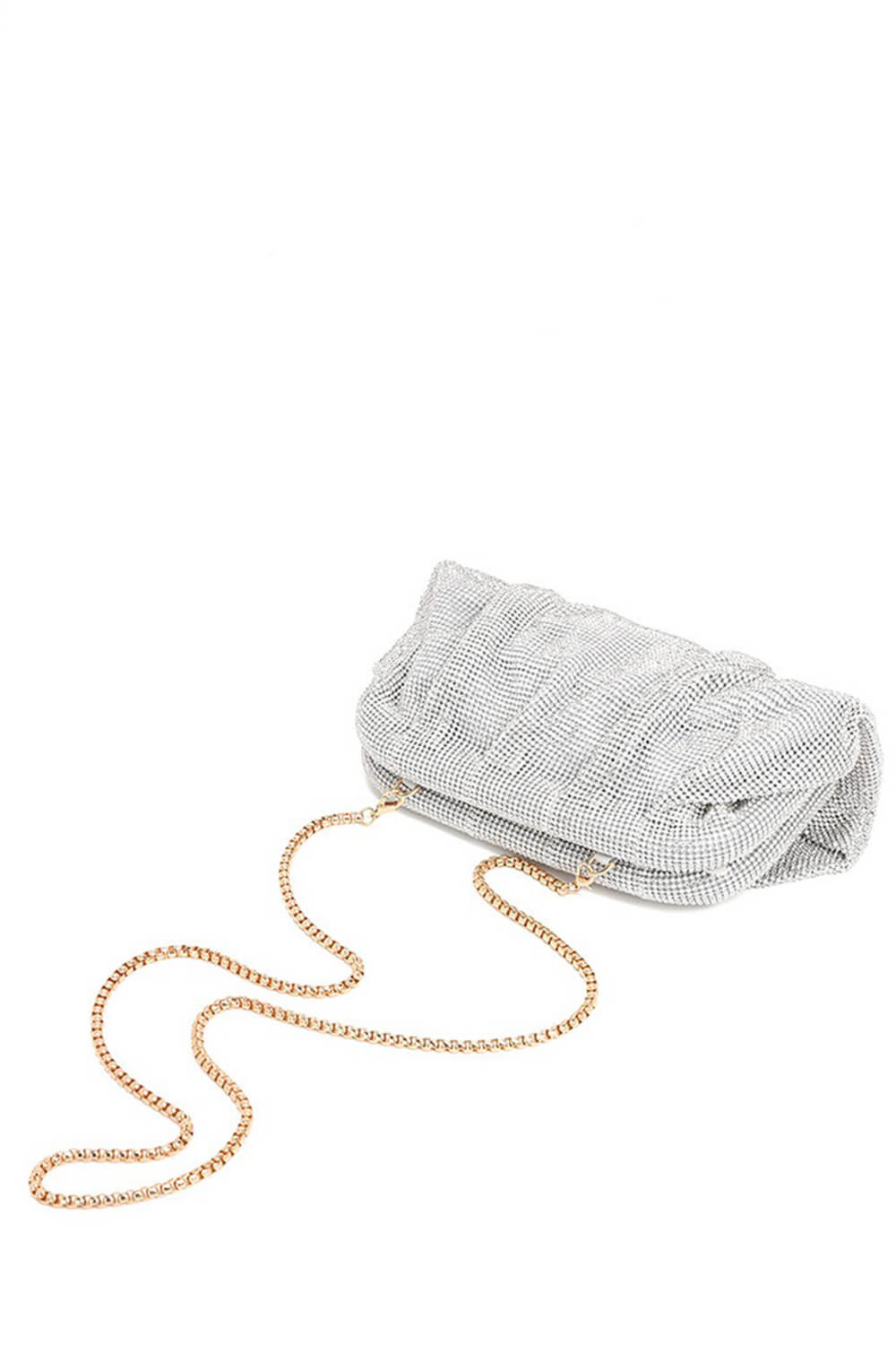 Crystal-Embellished Evening Cloud Clutch With Chain Strap