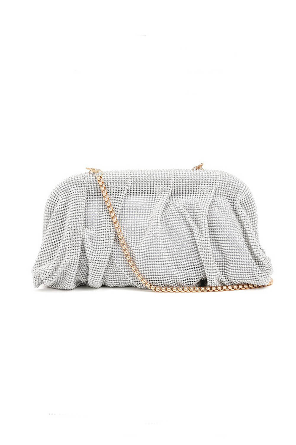 Crystal-Embellished Evening Cloud Clutch With Chain Strap