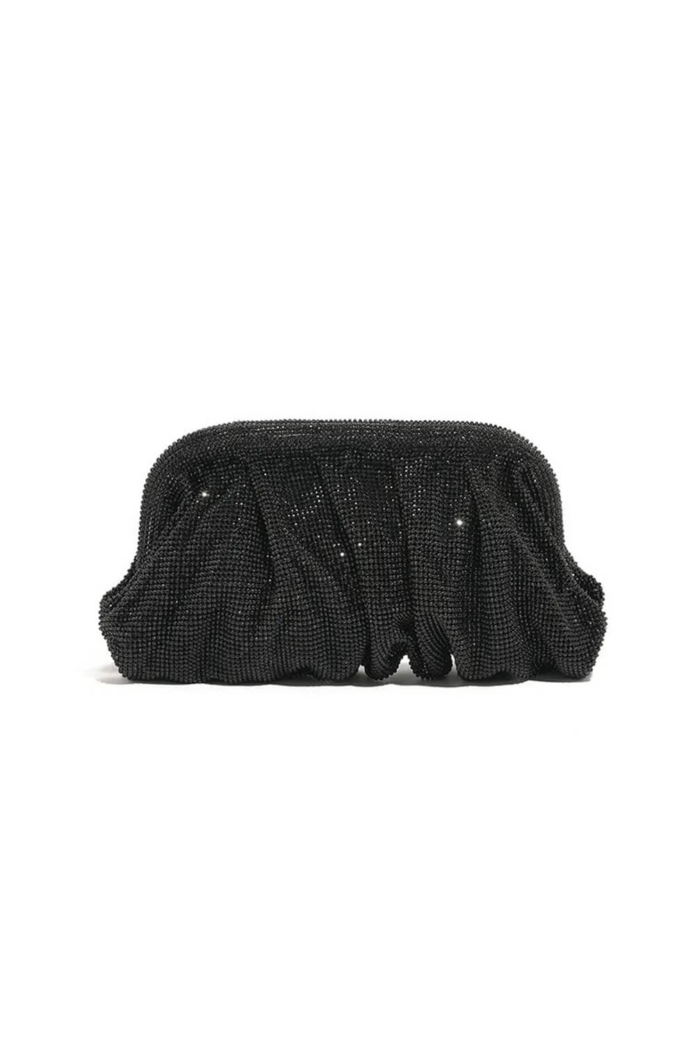 Crystal-Embellished Evening Cloud Clutch With Chain Strap