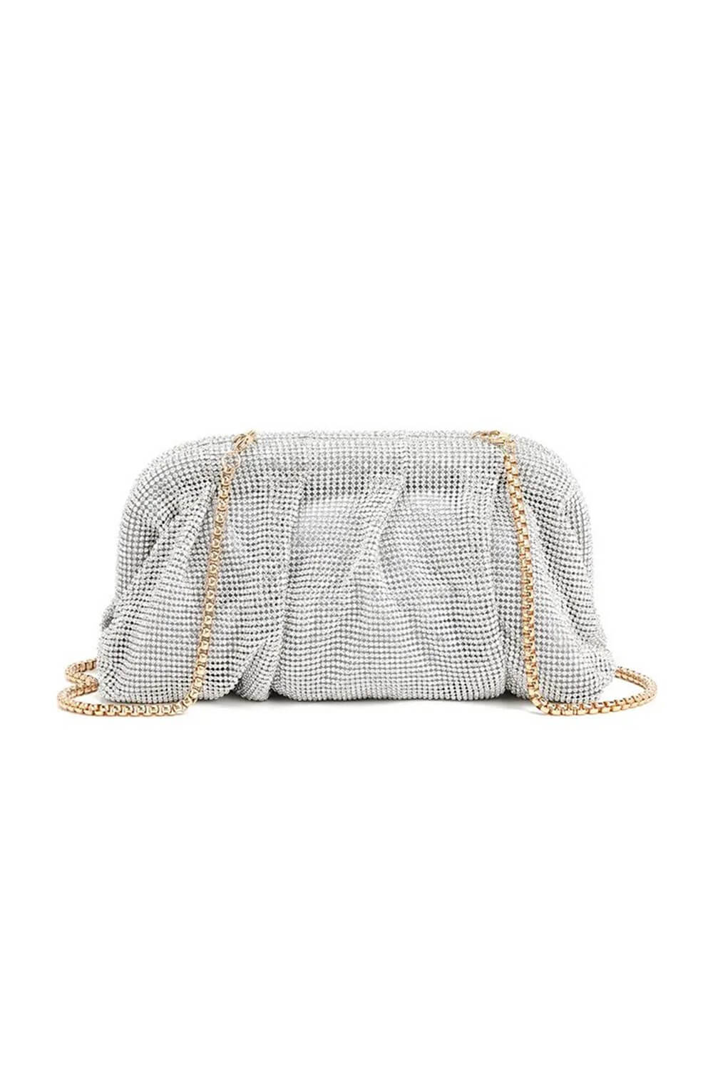Crystal-Embellished Evening Cloud Clutch With Chain Strap