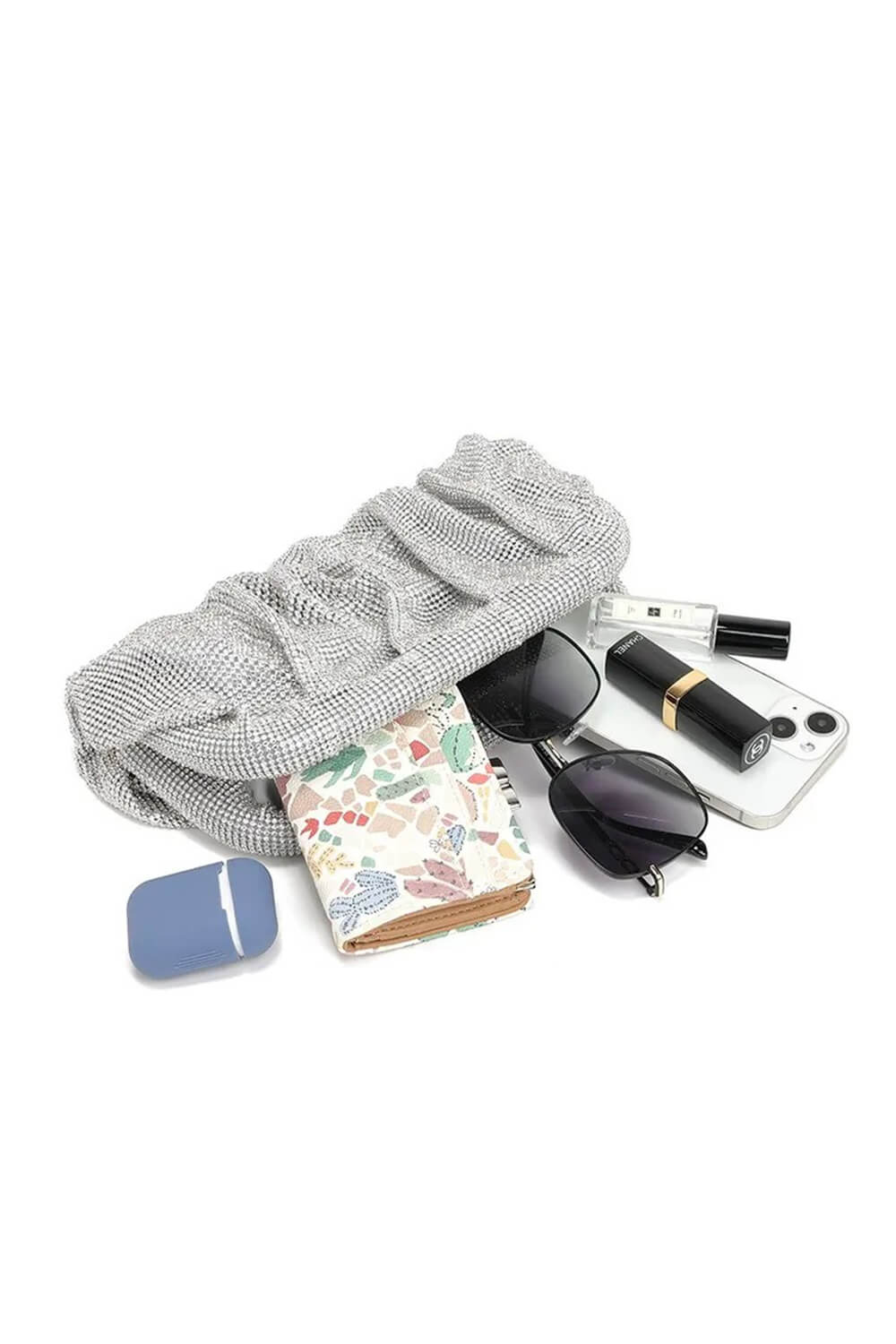 Crystal-Embellished Evening Cloud Clutch With Chain Strap