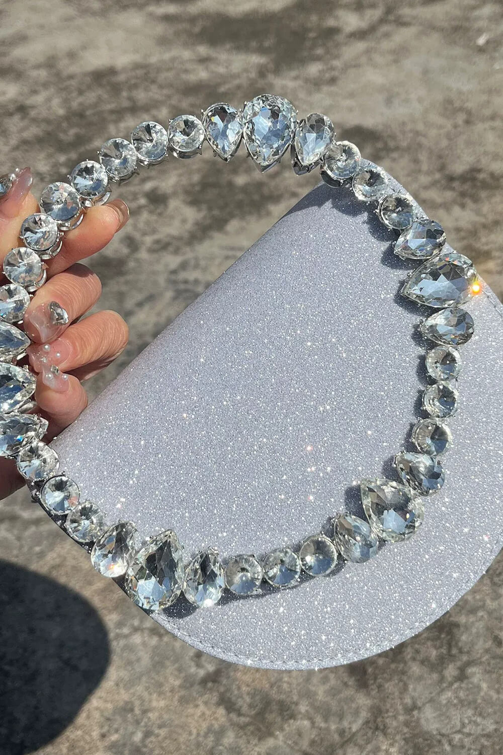 Rhinestones Embellished Satin Evening Clutch
