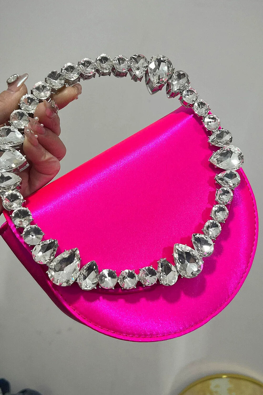 Rhinestones Embellished Satin Evening Clutch