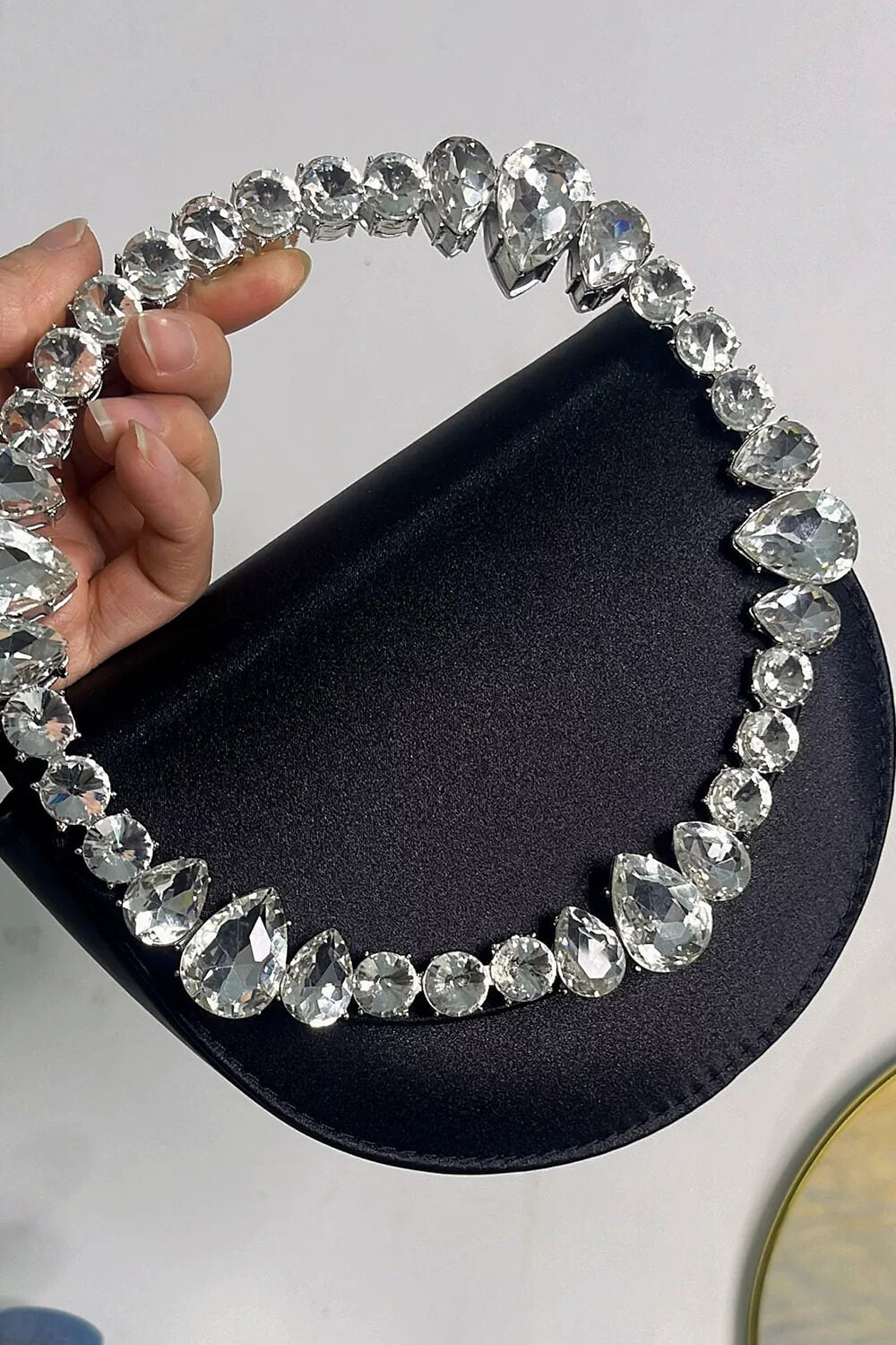 Rhinestones Embellished Satin Evening Clutch