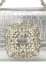 Rhinestones Embellished Crocodile Mini Crossbody Handbag