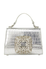 Rhinestones Embellished Crocodile Mini Crossbody Handbag
