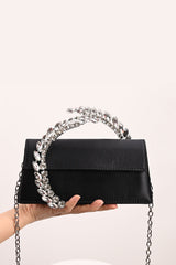 Crystal-Embellished Spiral Handle Satin Evening Clutch