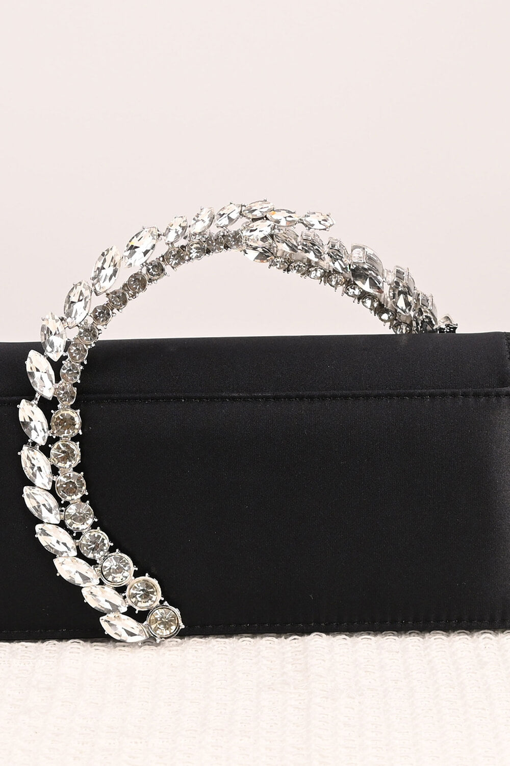 Crystal-Embellished Spiral Handle Satin Evening Clutch