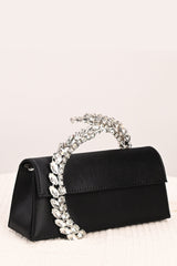 Crystal-Embellished Spiral Handle Satin Evening Clutch