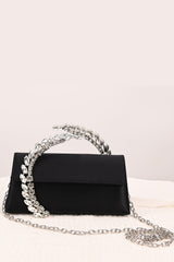 Crystal-Embellished Spiral Handle Satin Evening Clutch