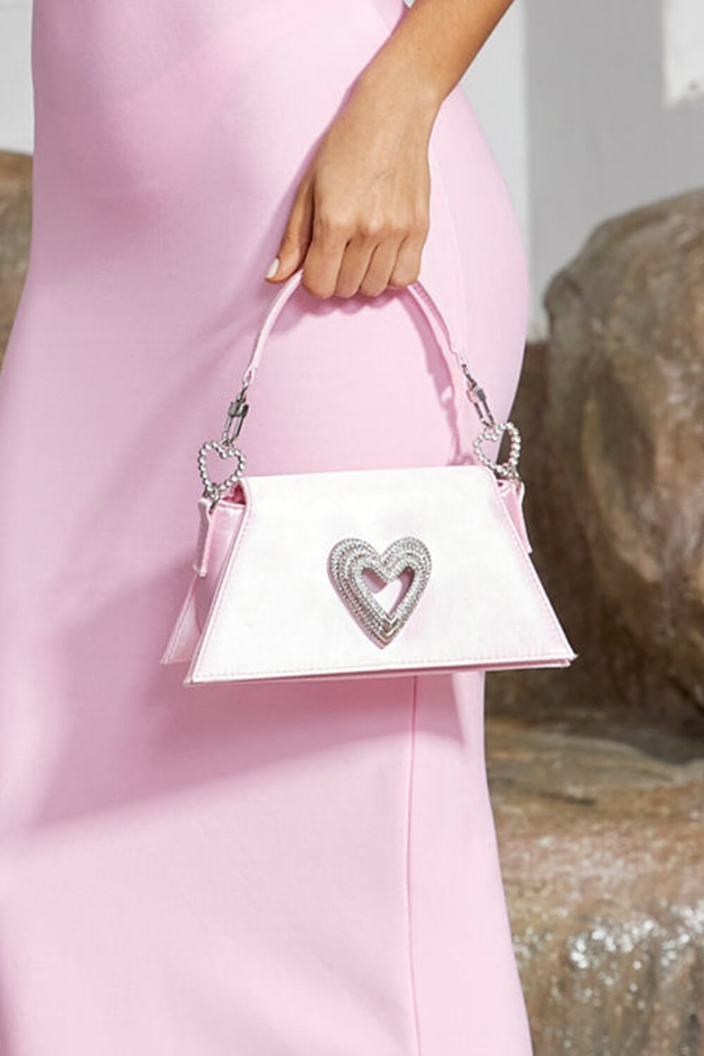 Satin Triple Heart Top-Handle Mini Bag