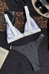 Color Block Triangle Ruched Fixed Bikini Set