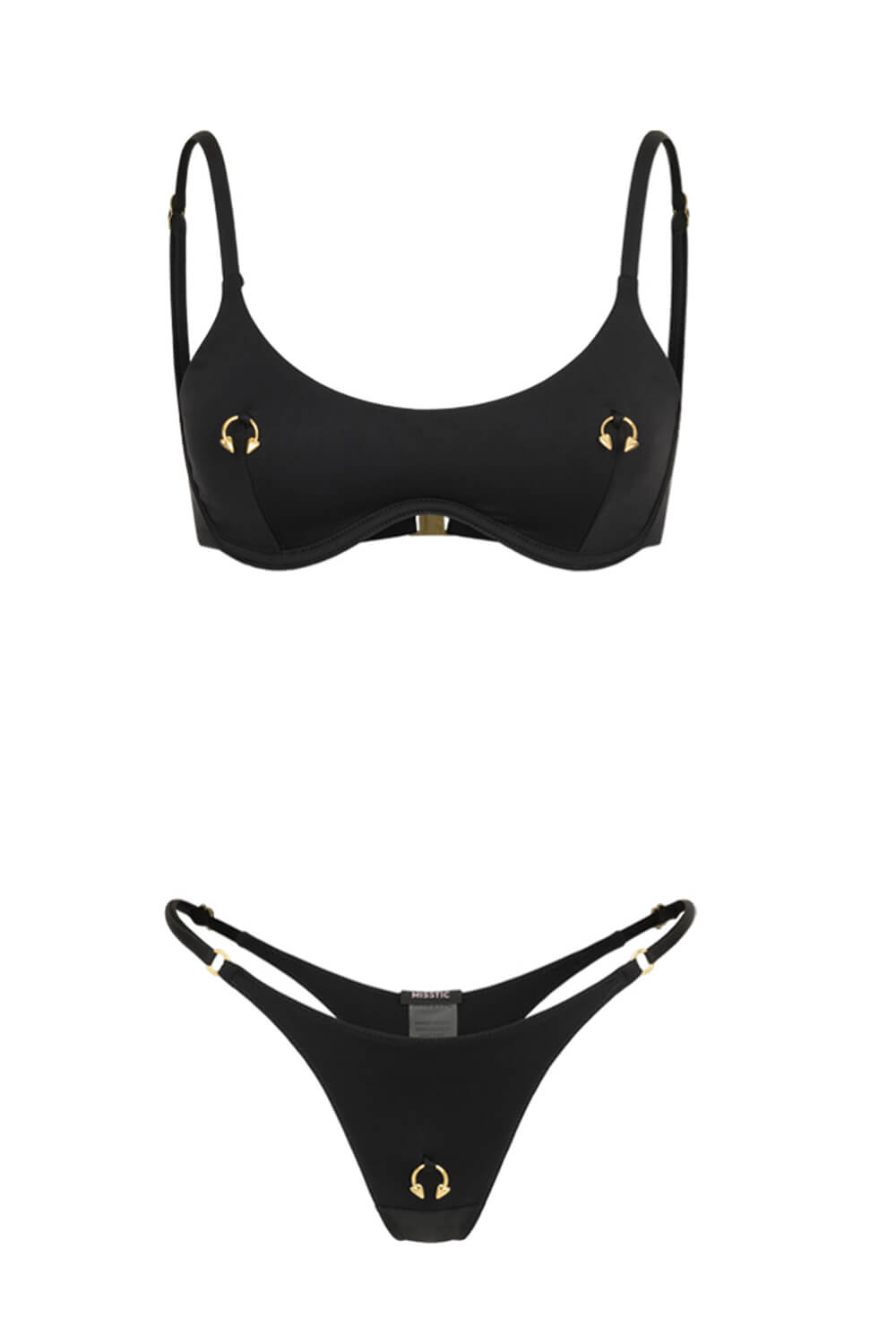 Gold Hardware Piersing Embellished High-Cut Bikini Set
