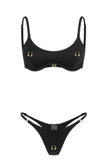 Gold Hardware Piersing Embellished High-Cut Bikini Set