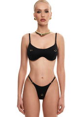 Gold Hardware Piersing Embellished High-Cut Bikini Set