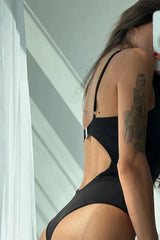 Scoop High-Cut Pirsing One Piece Swimsuit With Gold Hardware Details