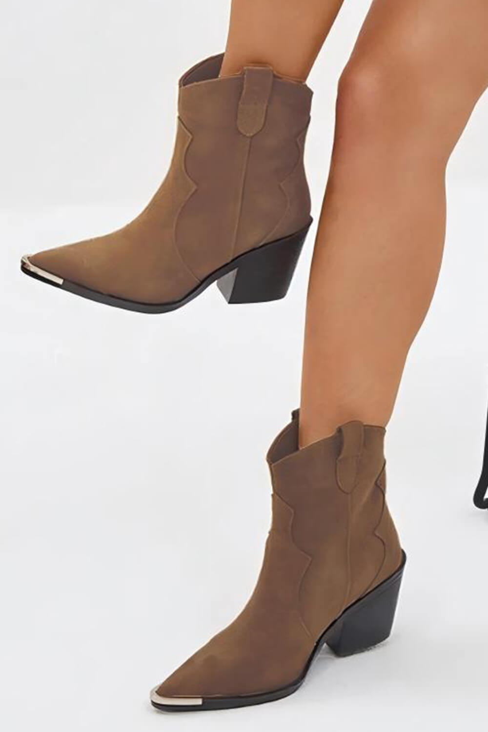 Suede Pointed Toe Western Ankle Boots