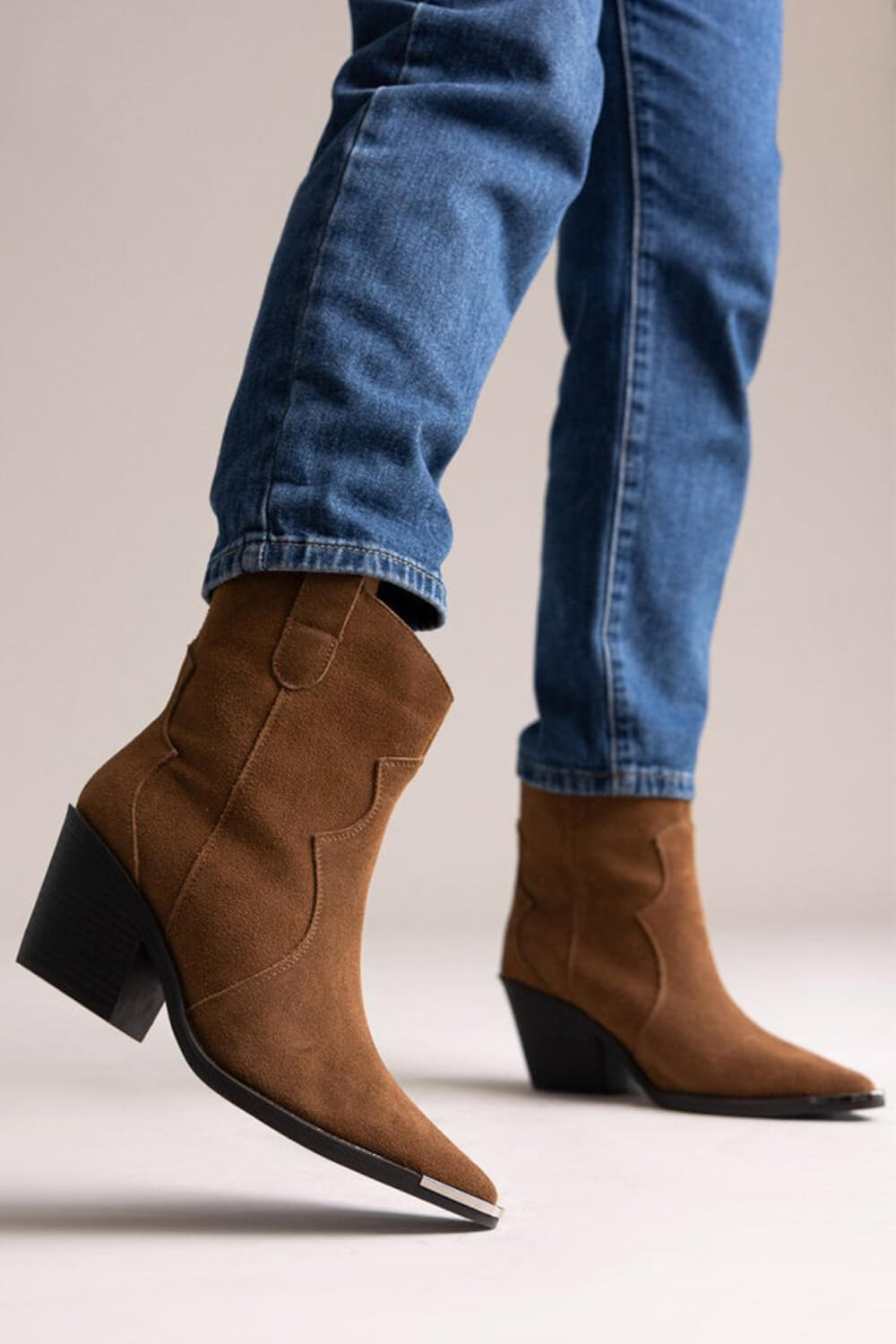 Suede Pointed Toe Western Ankle Boots