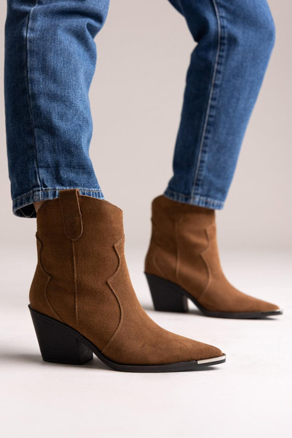 Suede Pointed Toe Western Ankle Boots