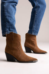 Suede Pointed Toe Western Ankle Boots