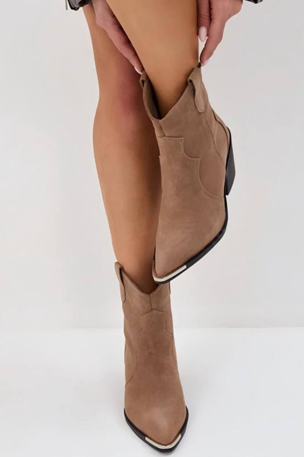 Suede Pointed Toe Western Ankle Boots