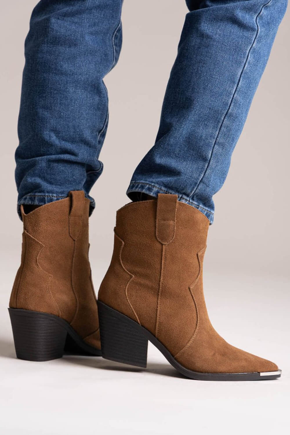 Suede Pointed Toe Western Ankle Boots