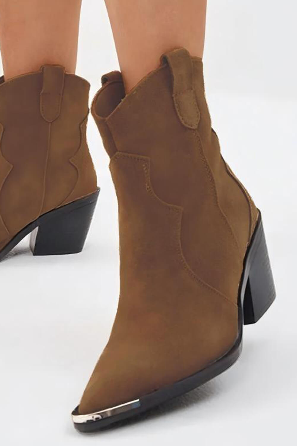 Suede Pointed Toe Western Ankle Boots