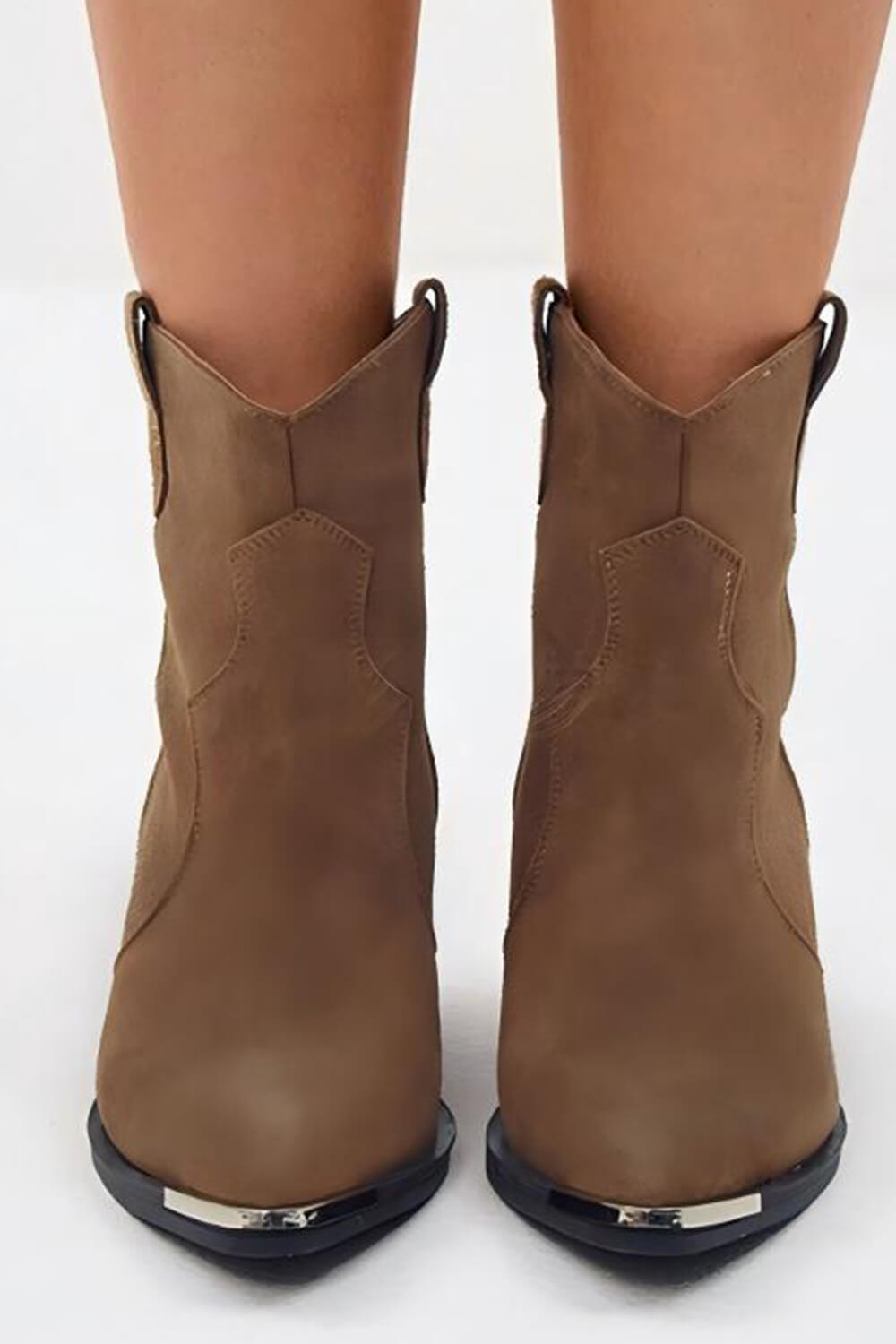 Suede Pointed Toe Western Ankle Boots