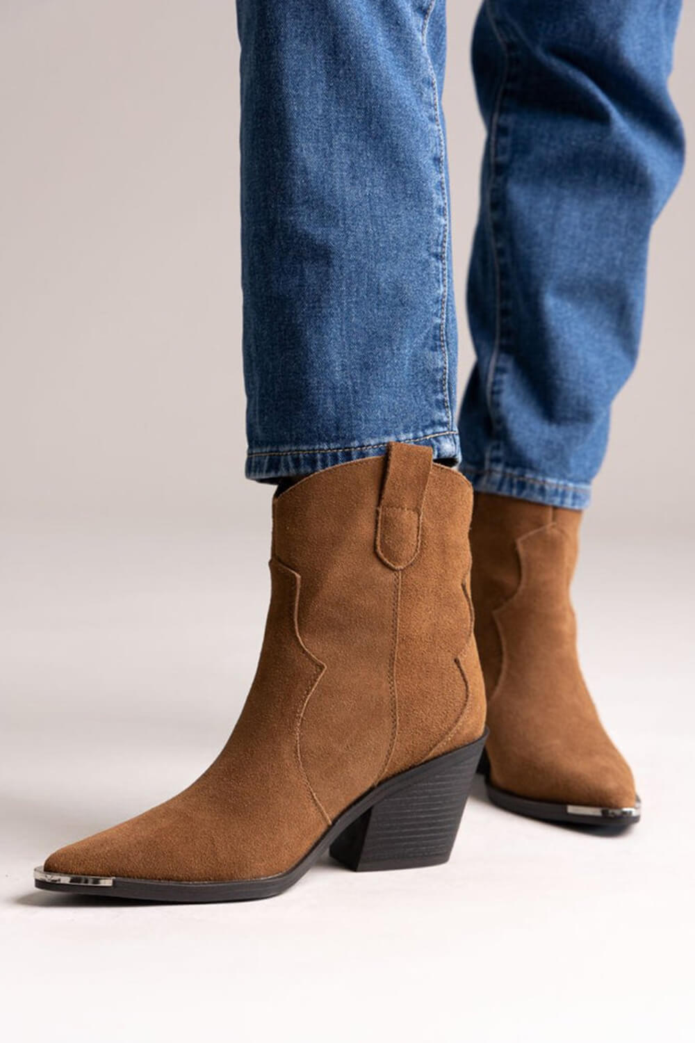Suede Pointed Toe Western Ankle Boots