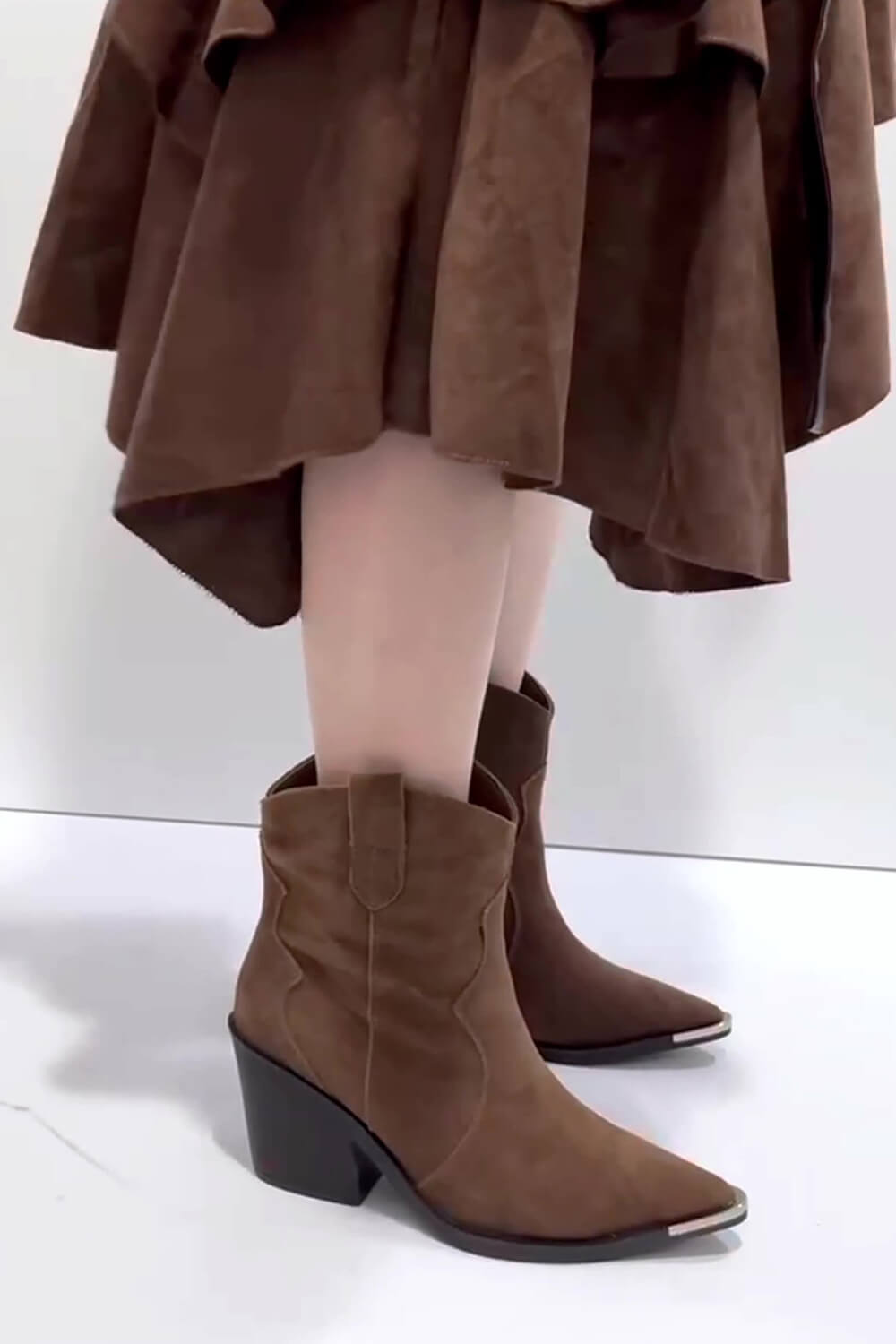 Suede Pointed Toe Western Ankle Boots