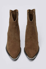 Suede Pointed Toe Western Ankle Boots