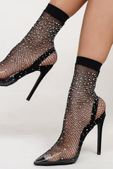 Black Clear Perspex Fishnet Ankle Sock Heels