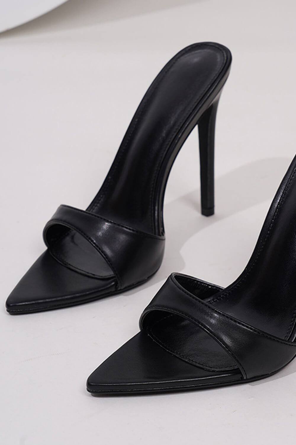 Faux Leather Open Pointed Toe Stiletto Mules