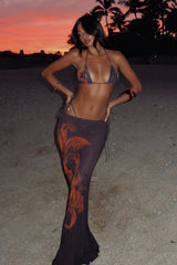 Lily Print Triangle Halter High-Cut Bikini Set & Maxi Skirt