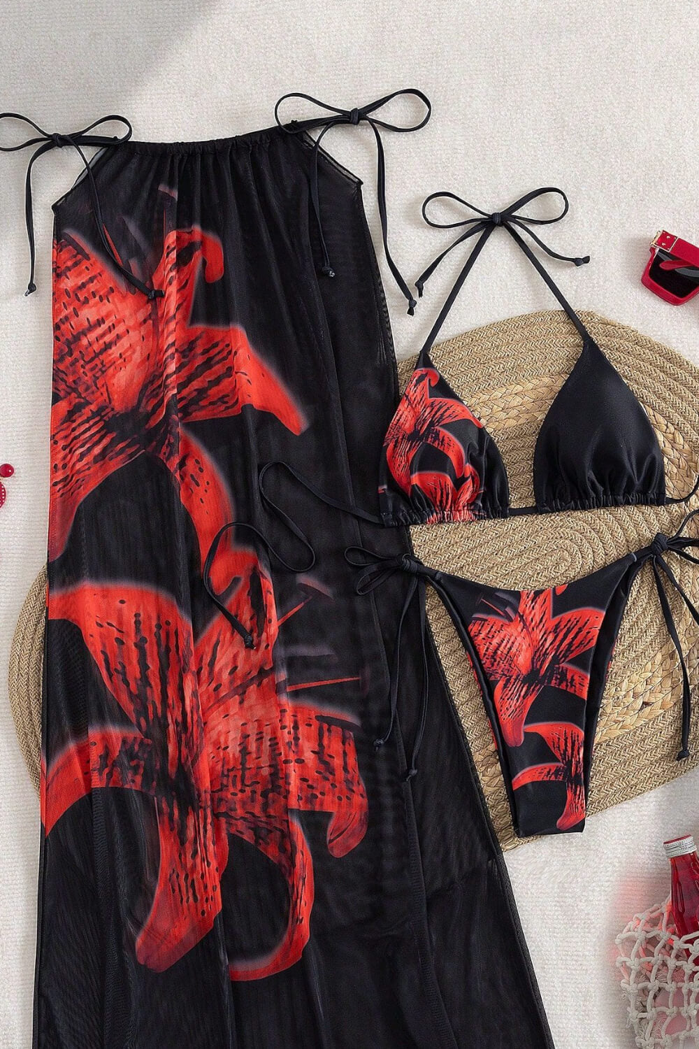 Lily Print Triangle Halter High-Cut Bikini Set & Maxi Skirt